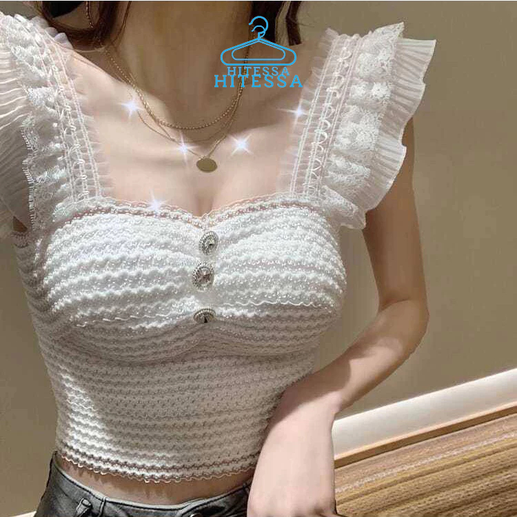 Áo Thun Nữ Đẹp Phong Cách Pháp với Lớp Lưới Trắng - Mùa Hè 2023