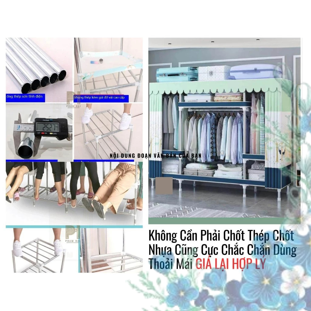 Tủ đựng quần áo, tủ vải khung gỗ Tủ Treo Quần Áo Vải 4 buồng bọc nhựa Tủ quần áo vải Cam Kết SP Tốt Nhất Trong Tầm Giá