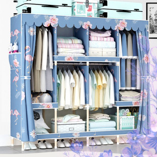 Tủ quần áo vải khung gỗ 4 buồng  8 Ngăn Bọc Nhựa lót vải tiện lợi, hữu ích, đa năng ( miễn Phí Vận Chuyển )
