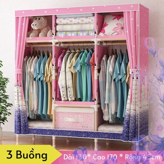 tủ quần áo vải, tủ quần áo khung gỗ bọc nhựa tủ vải đựng quần áo 3 buồng 6 ngăn  bảo hành 1 năm bởi tuvaicaocapvn
