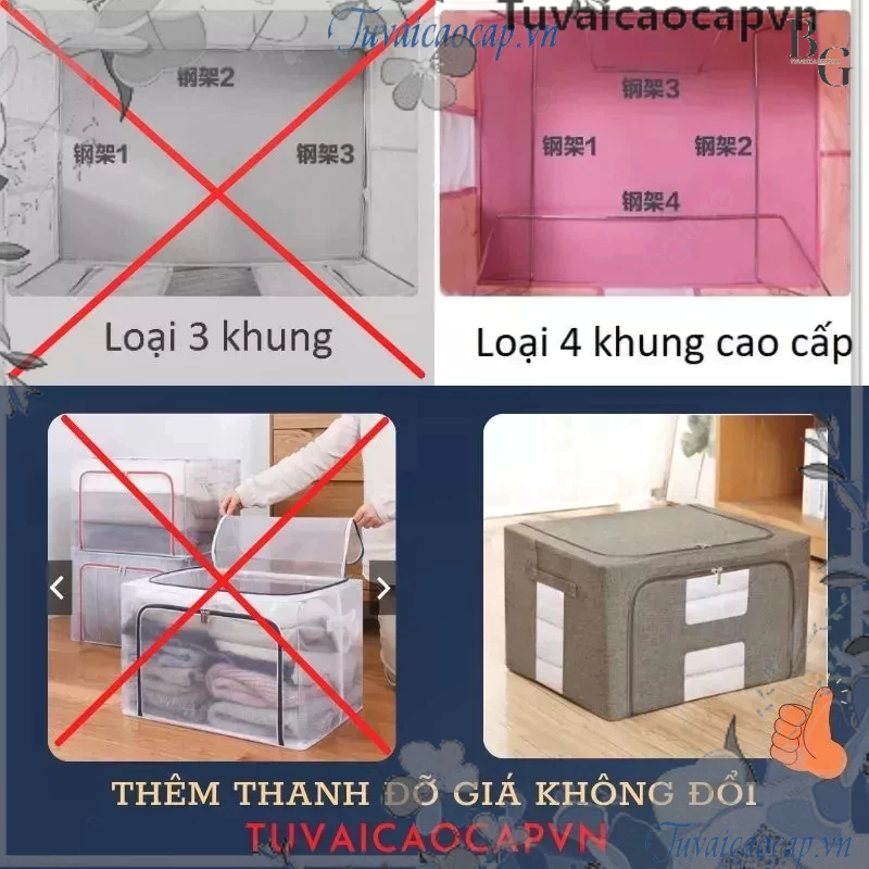 Hộp Đựng Quần Áo Túi giỏ Đựng Quần Áo Vải Khung thép thùng đựng quần áo đồ lót hộp đa năng Kích Thước Lớn 80L chia ngăn