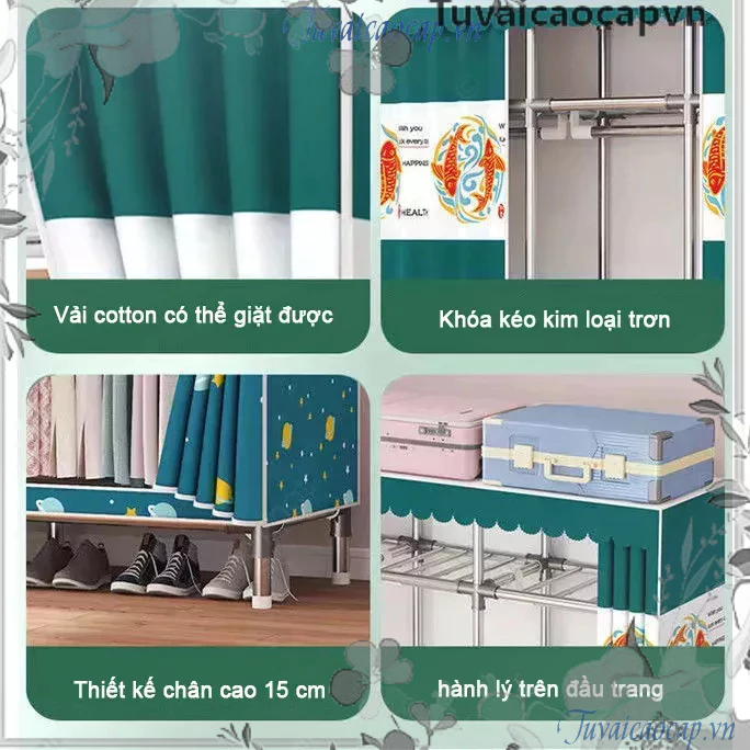 Tủ Đựng Quần Áo Tủ Vải Khung Thép Titan 2,3,4.5buồng Treo quần áo gấp gọn kích thước lớn 2m1 khung thép siêu to