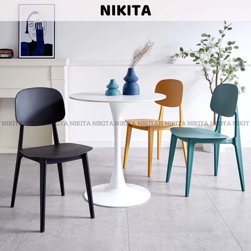 Ghế nhựa đúc ngồi ban công cafe văn phòng bàn ăn tựa lưng chắc chắn nguyên khối - NIKITA