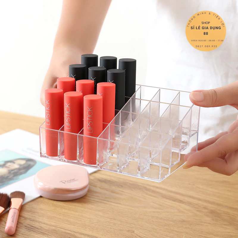 Khay Đựng Son 24 Ô Nhựa Mica Siêu Bền Trong Suốt 88189 - SỈ LẺ GIA DỤNG 88
