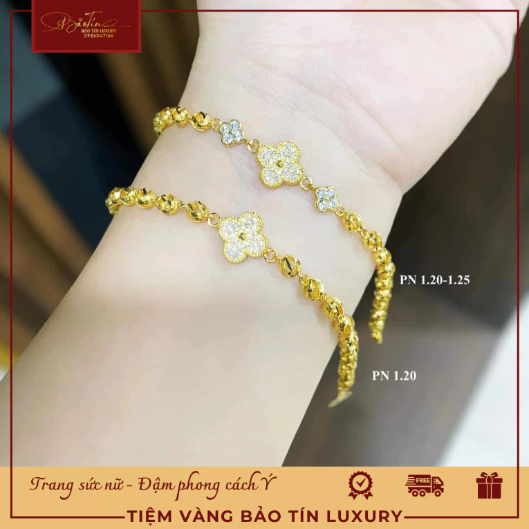 Lắc Tay Nữ Mặt Cỏ 4 Lá Đính Đá - Vòng Tay Và.ng Tây Thời Trang Thanh Lịch Cho Nữ