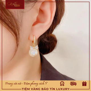 Bông tai nơ đính ngọc bạc si và.ng 10k phong cách thời trang sang trọng đi dự tiệc, làm quà tặng