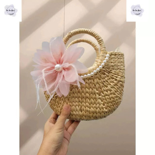 Kho sỉ túi cói bán nguyệt vintage chụp hình size 20 có lót vải và khóa kéo