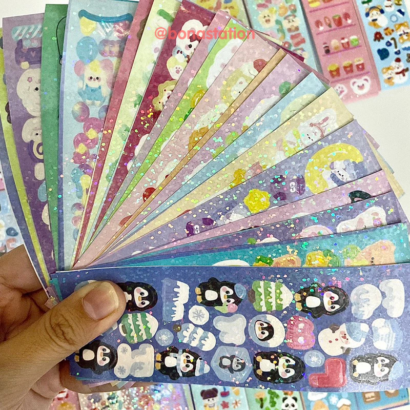 Set 100 tấm sticker lấp lánh dễ thương trang trí toploader