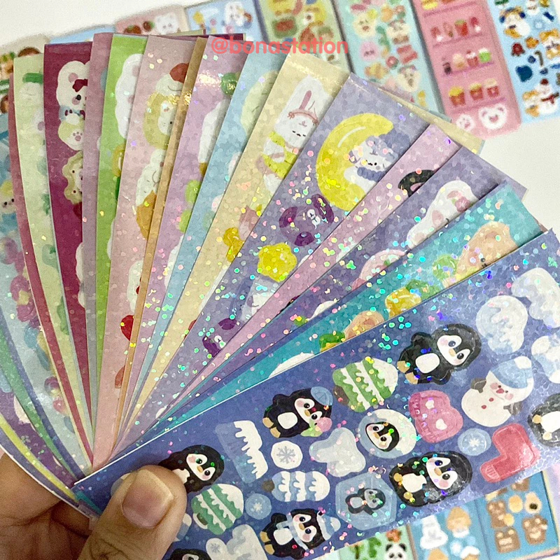 Set 100 tấm sticker lấp lánh dễ thương trang trí toploader