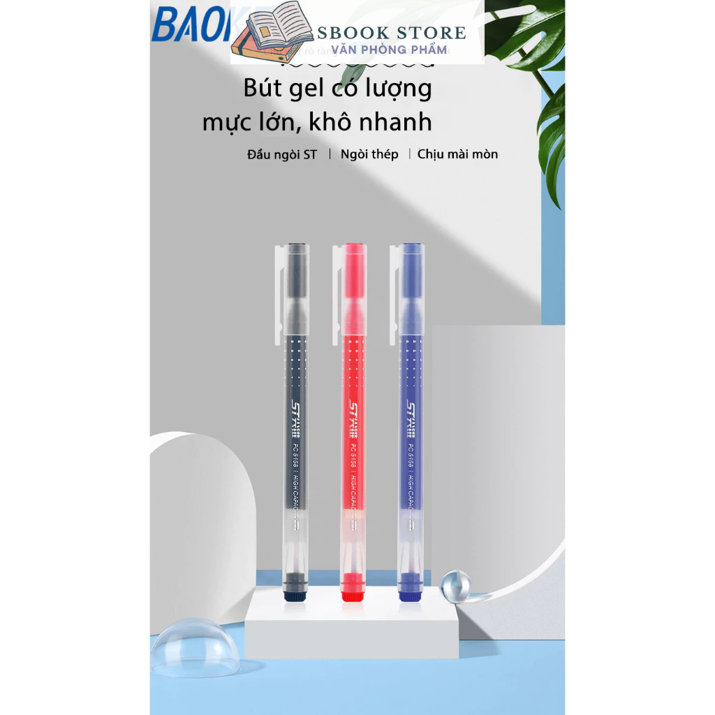 Bút gel ngòi  0.5mm PC5158 Baoke - Xanh,Đen,Đỏ - Siêu Trơn, Siêu nhiều mực