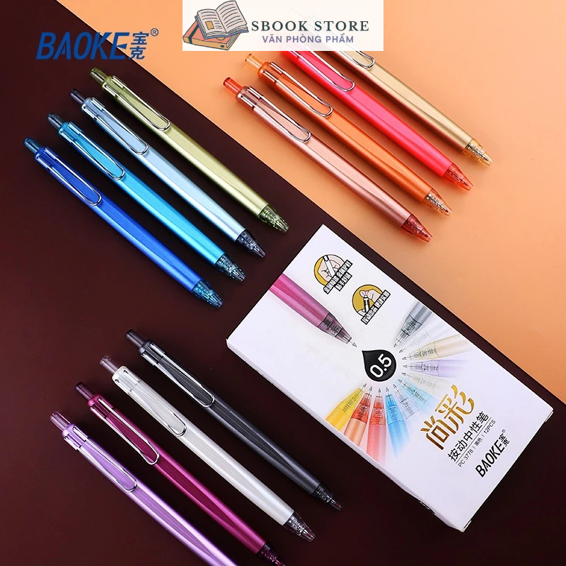 Bút nước bấm ,thân kim loại Baoke PC3778, Xanh-Đen 0.5mm