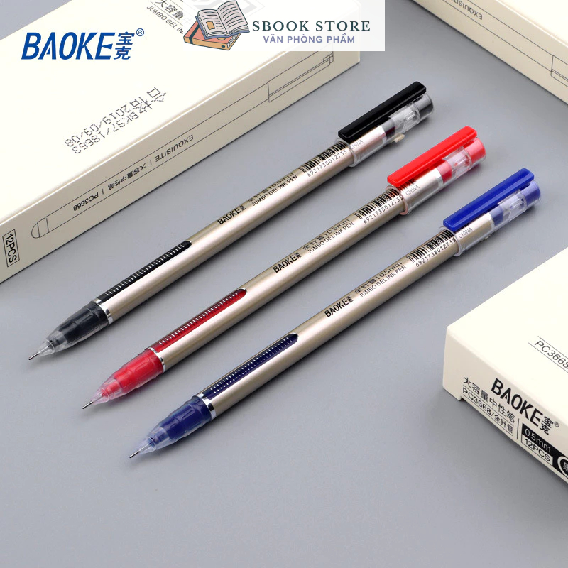 Bút Gel 0.5 mm Baoke PC3668, Siêu trơn, lượng mực lên tới 800m, Xanh-Đen-Đỏ