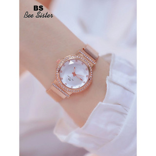 Đồng hồ nữ Bee Sister FA1519 dây thép cao cấp khóa nam châm mặt tròn đính đá đa giác.