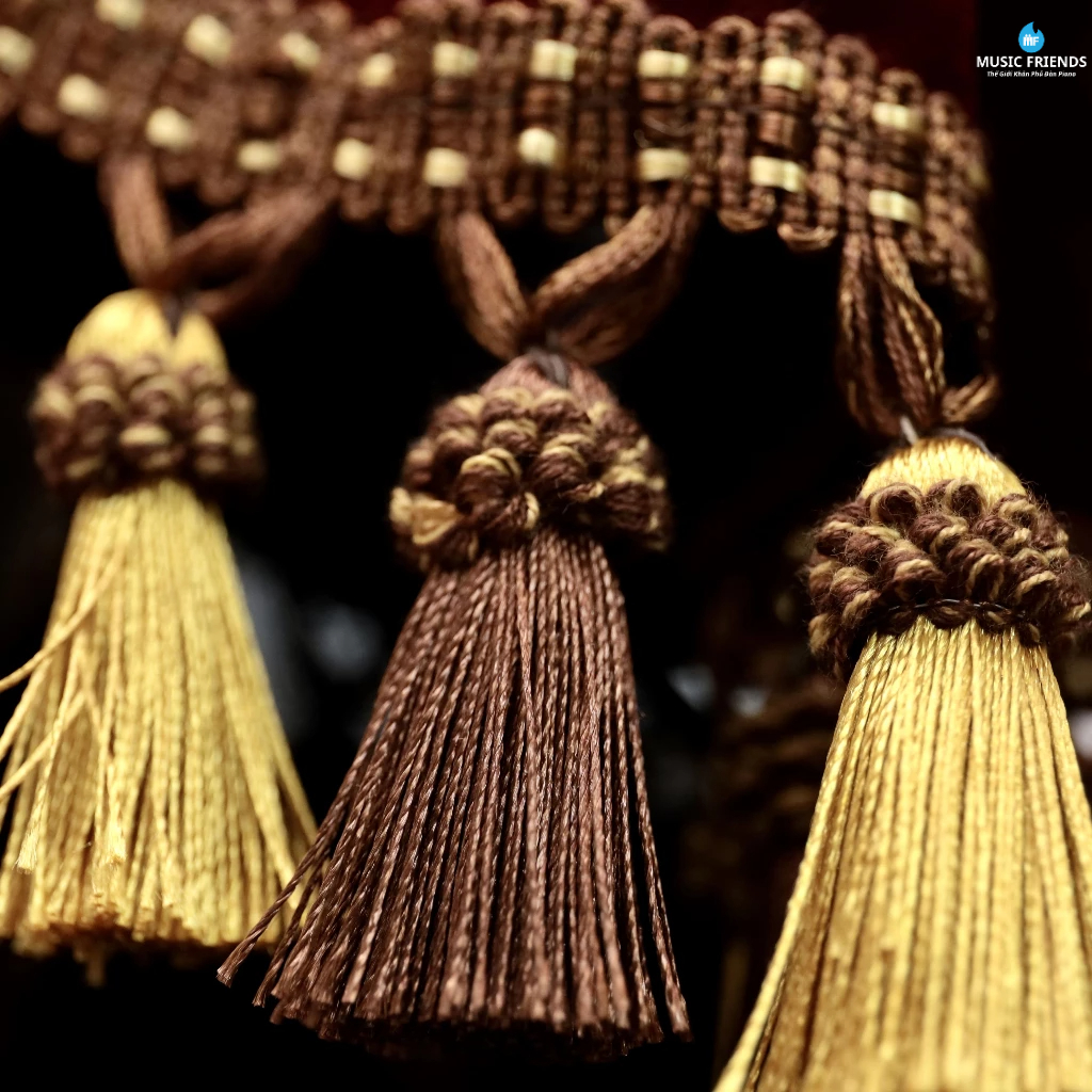 Bộ Khăn Nhung Đỏ Rượu Vang - Phù Hợp Cho Piano Cơ và Piano Điện Tua Rua Cao Cấp