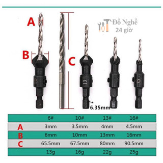 Bộ 4 mũi khoan âm Gỗ độ cứng chuôi lục