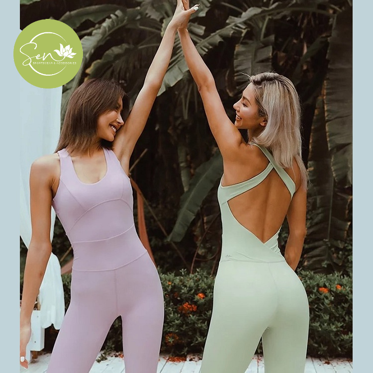 Jumpsuit quần dài hở lưng tập yoga