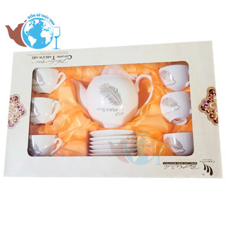 Bộ ấm trà sứ long vũ gồm 1 ấm trà , 6 tách , 7 dĩa sứ / Bộ tách trà sứ có hộp làm quà tặng cực xinh