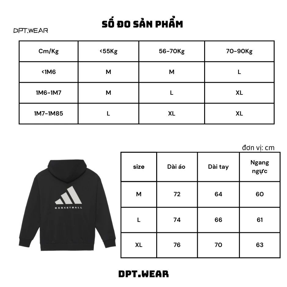 Áo Hoodie Adidas Basketball Logo In Nổi Nỉ Bông Cao Cấp Không Xù Siêu Hot
