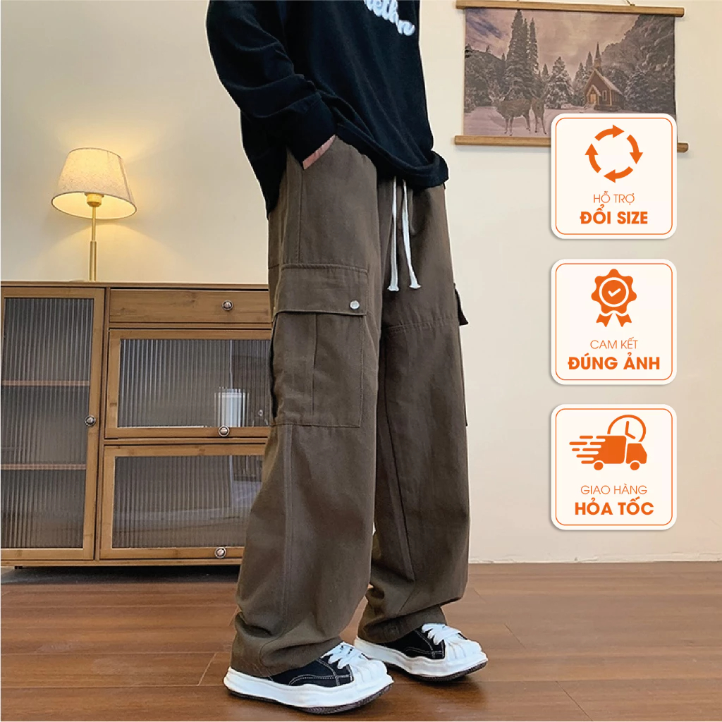 Quần Ống Rộng Nam Nữ Vải Kaki Dáng Quần Ống Suông Phong Cách Quần Túi Hộp Nam Nữ Q002