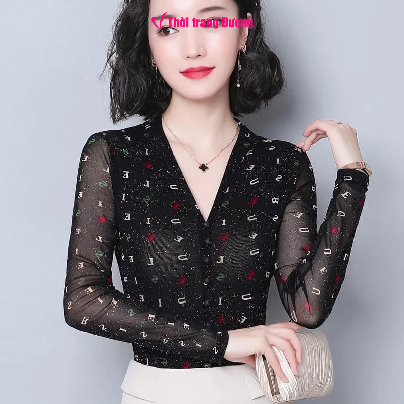 Z72913 - Áo ren dài tay cổ V nữ big size hàng nhập