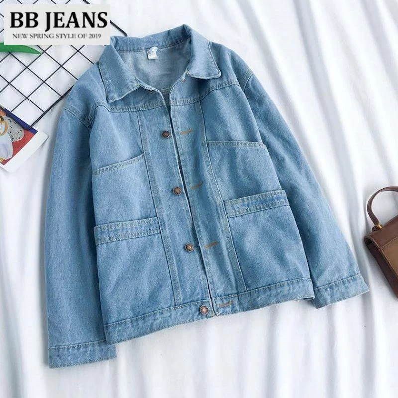 Áo khoác jean nữ có túi chứa tiện lợi - túi trơn - 4 túi - Rugyb form vừa dà áo 52-54cm BB Jeans