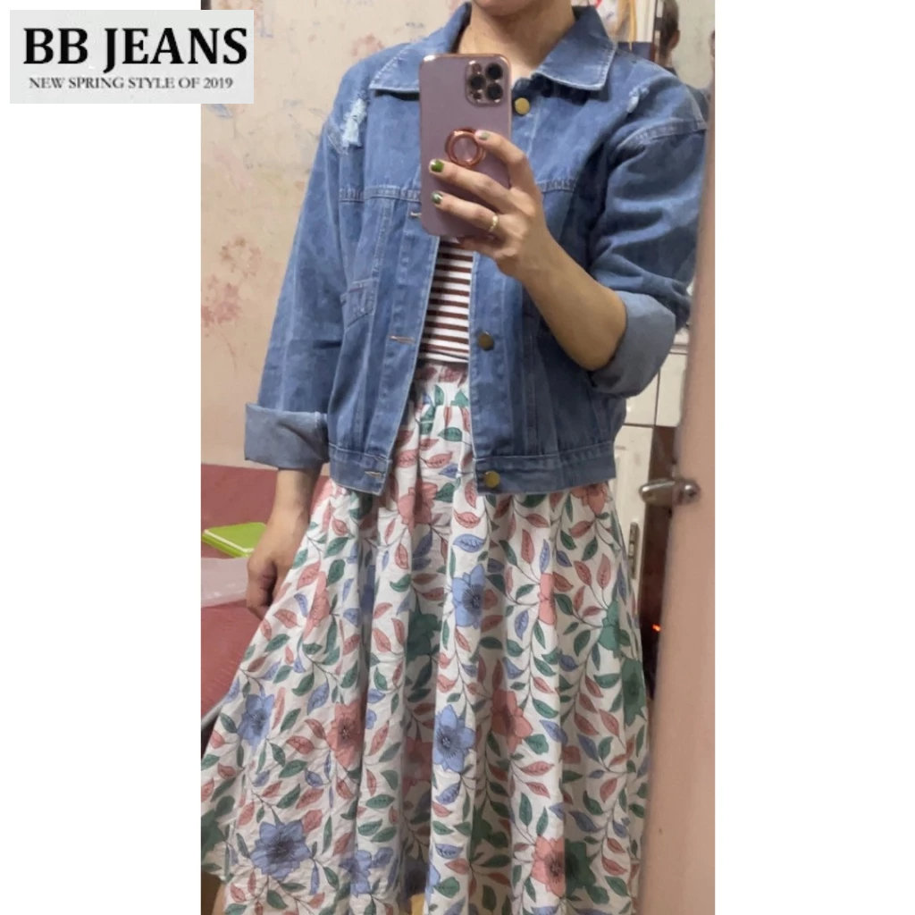 Áo khoác jean nữ có túi chứa tiện lợi - túi trơn - 4 túi - Rugyb form vừa dà áo 52-54cm BB Jeans