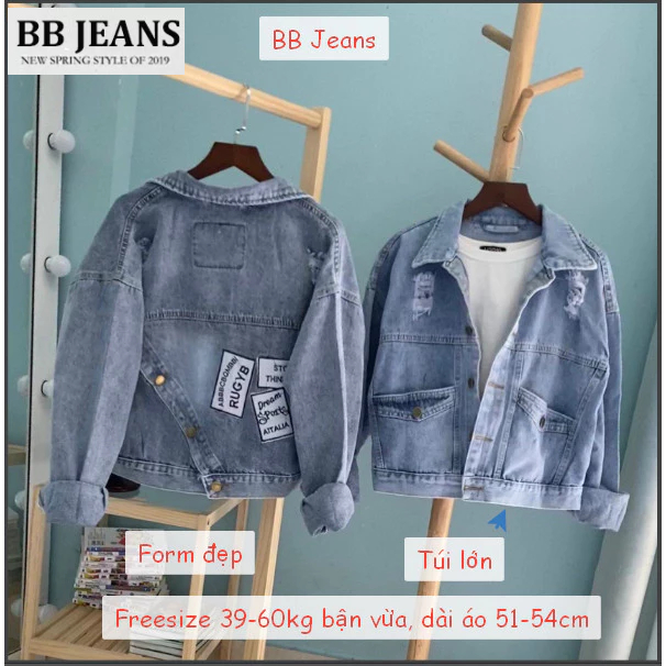 Áo khoác jean nữ có túi chứa tiện lợi - túi trơn - 4 túi - Rugyb form vừa dà áo 52-54cm BB Jeans