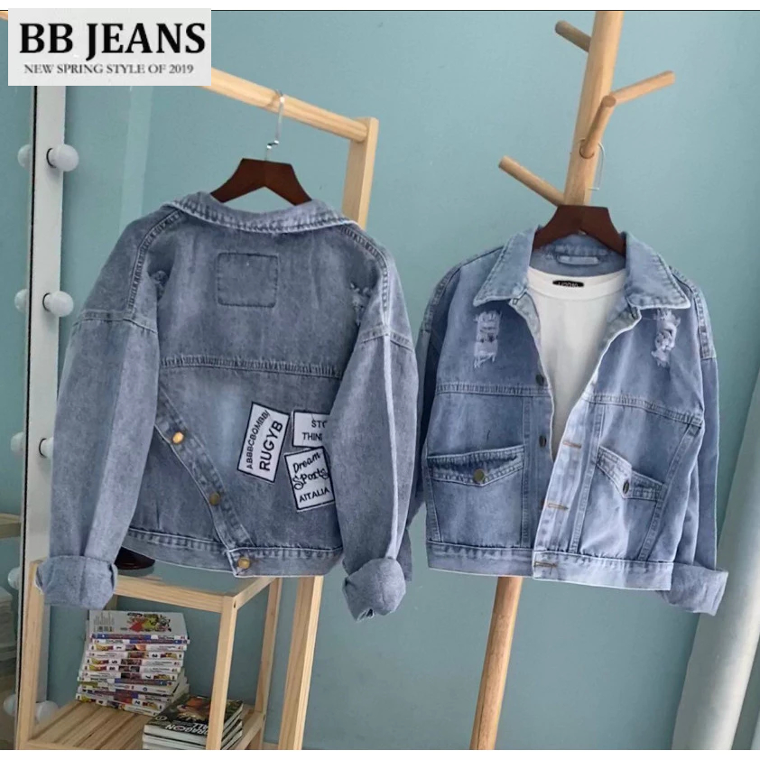 Áo khoác jean nữ có túi chứa tiện lợi - túi trơn - 4 túi - Rugyb form vừa dà áo 52-54cm BB Jeans