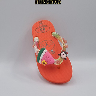 Dép lê bé gái HD đính sticker dưa hấu kèm họa tiết mix đáng yêu mang đi học có đế chống trơn trượt đủ size nhiều màu