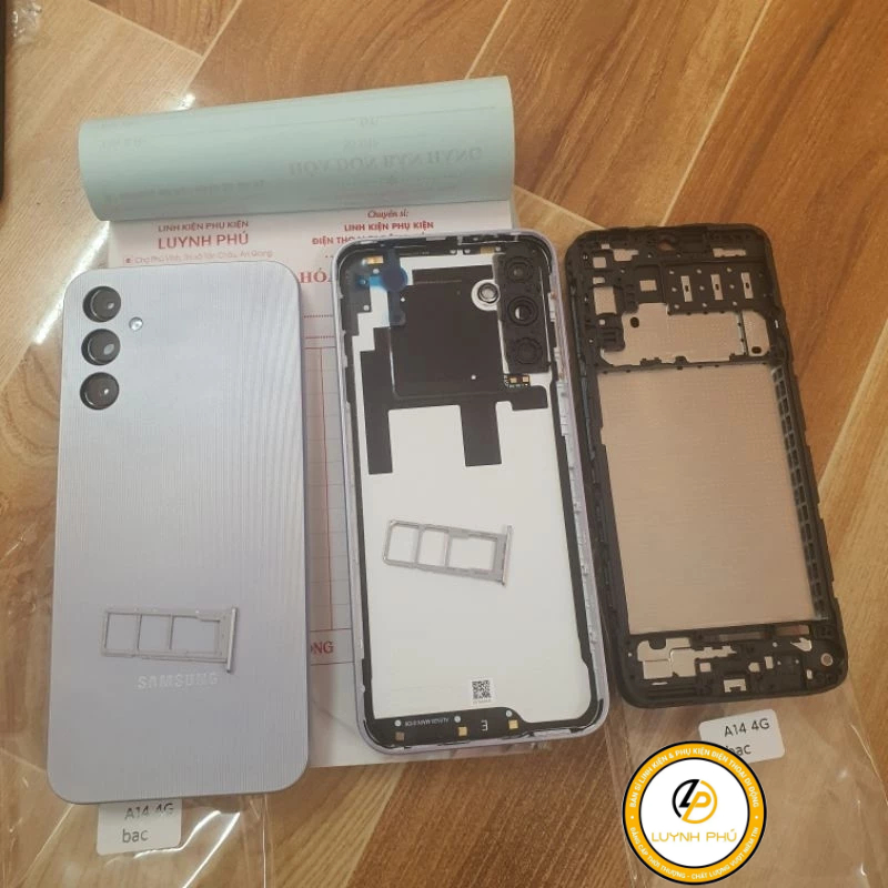 Vỏ samsung A14 4G A145F có khay sim khung sườn kính camera