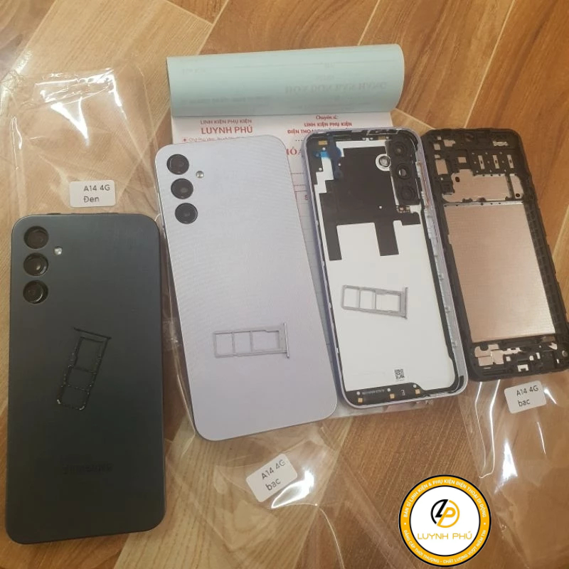 Vỏ samsung A14 4G A145F có khay sim khung sườn kính camera