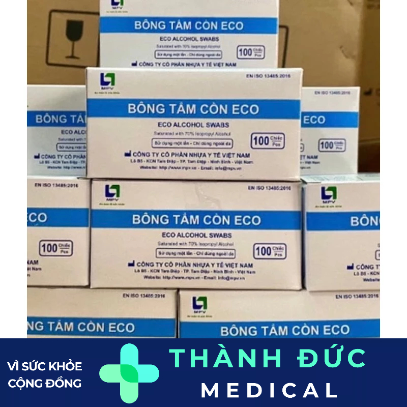 Hộp 100 Bông tẩm cồn Alcohol Pads tiệt trùng sát khuẩn y tế, làm nail, làm móng lau điện thoại, mắt kính