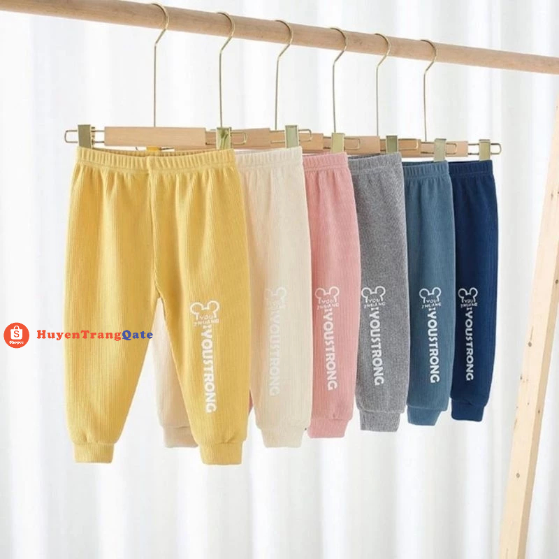 Quần thun lạnh bo gấu phong cách Hàn Quốc chất cotton len tăm in hình thỏ youstrong cho bé trai và bé gái