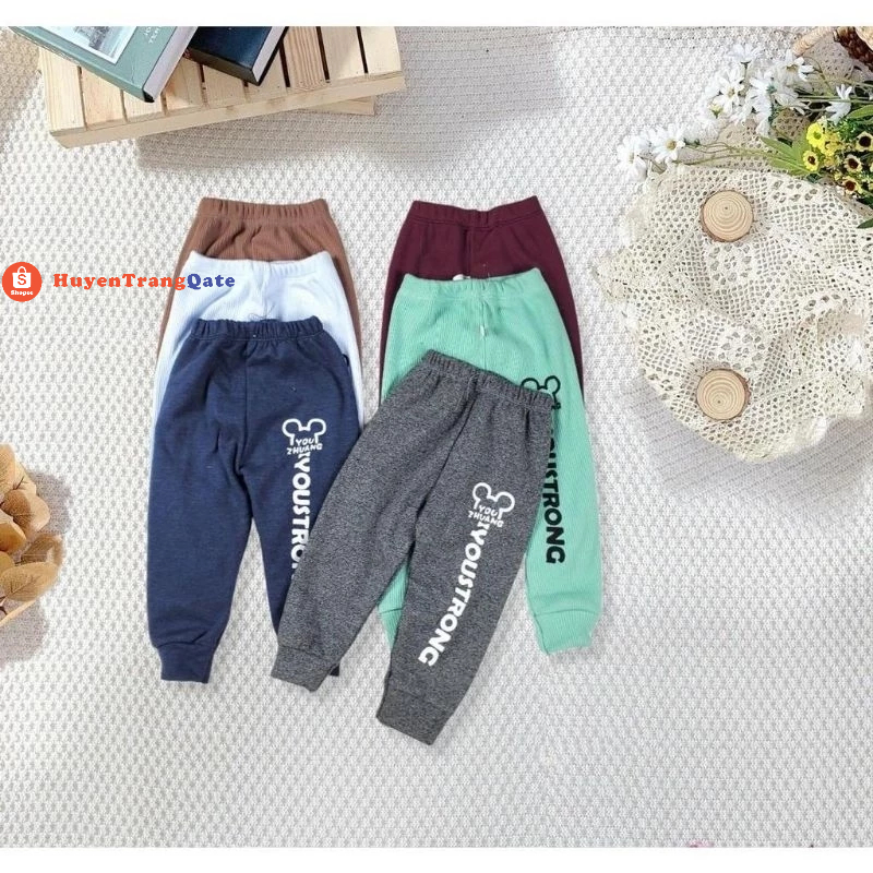 Quần thun lạnh bo gấu phong cách Hàn Quốc chất cotton len tăm in hình thỏ youstrong cho bé trai và bé gái