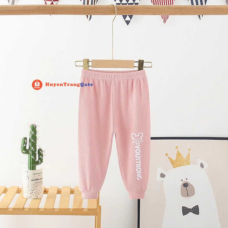 Quần thun lạnh bo gấu phong cách Hàn Quốc chất cotton len tăm in hình thỏ youstrong cho bé trai và bé gái