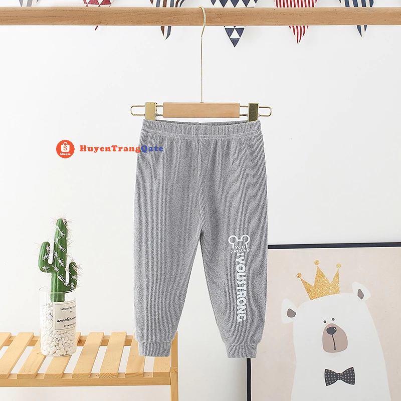 Quần thun lạnh bo gấu phong cách Hàn Quốc chất cotton len tăm in hình thỏ youstrong cho bé trai và bé gái