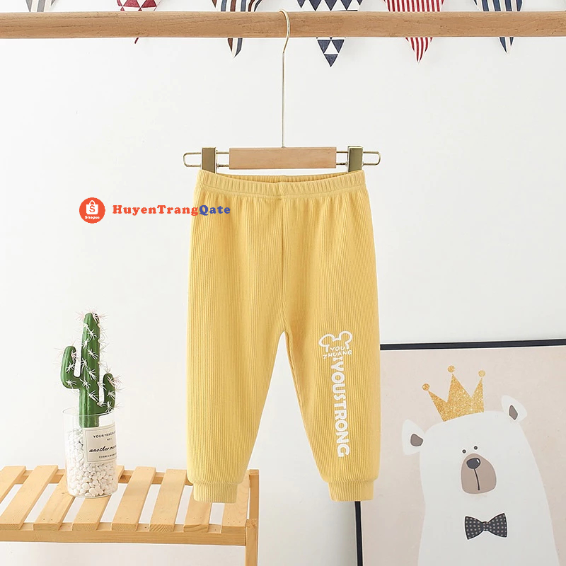 Quần thun lạnh bo gấu phong cách Hàn Quốc chất cotton len tăm in hình thỏ youstrong cho bé trai và bé gái