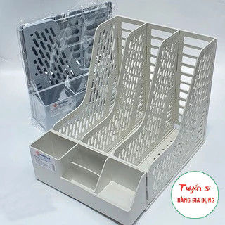 Giá đựng tài liệu 3 ngăn kèm khay để bút Việt Nhật , Khay đựng hồ sơ tài liệu văn phòng để bàn