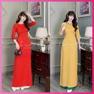 Áo dài nữ truyền thống cổ tròn, đính cúc bọc dễ thương, kiểu dáng trẻ và đẹp ,hàng nay sẵn rẻ và đẹp