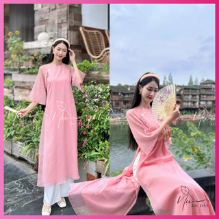 Áo dài nữ dáng suông xưa vàng anh thêu hoa nôi, áo dài cao cấp mềm mịn phù hợp với mọi dịp lễ tết