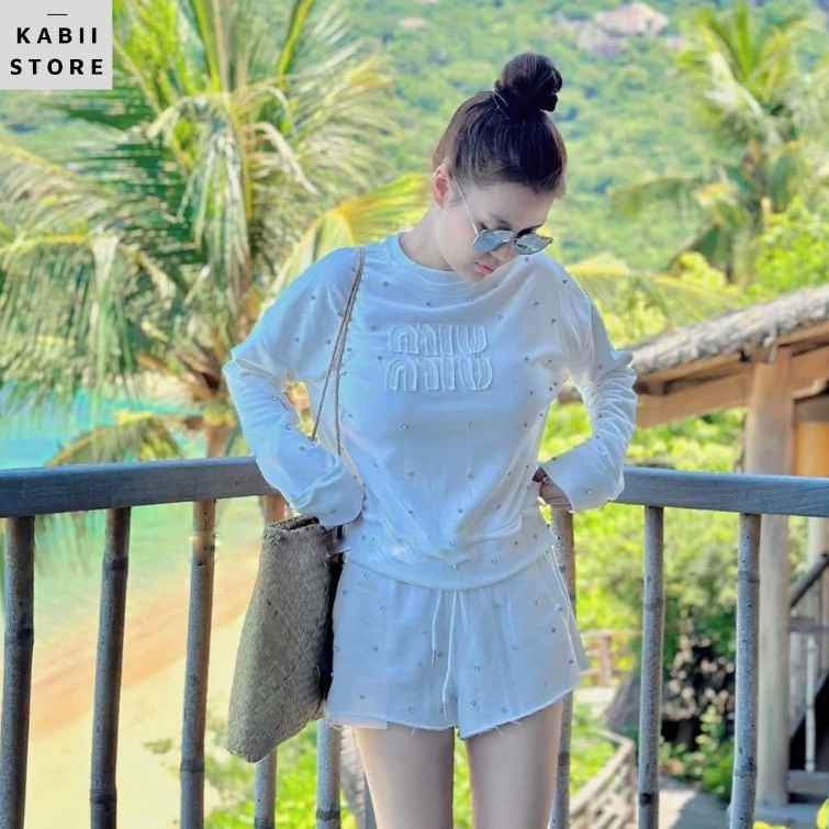 Sét áo đá miumiu dài tayy mix sooc, chất da cá chéo chuẩn mịn mát đủ size S M L