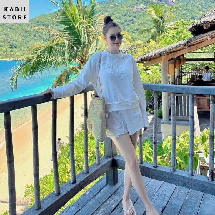 Sét áo đá miumiu dài tayy mix sooc, chất da cá chéo chuẩn mịn mát đủ size S M L