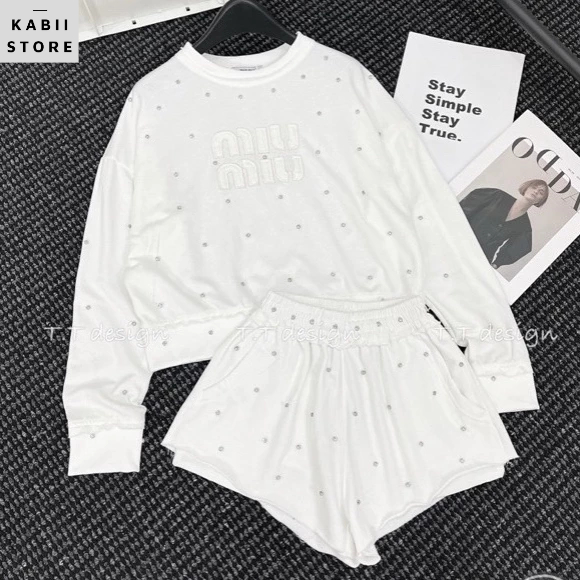 Sét áo đá miumiu dài tayy mix sooc, chất da cá chéo chuẩn mịn mát đủ size S M L