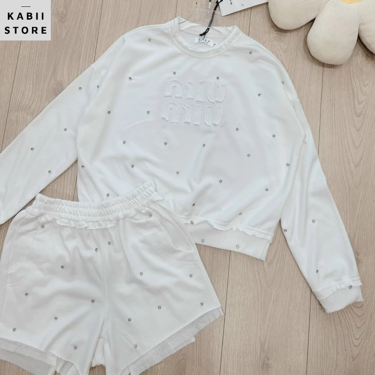 Sét áo đá miumiu dài tayy mix sooc, chất da cá chéo chuẩn mịn mát đủ size S M L