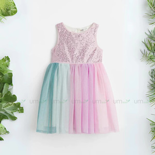 Đầm voan bé gái đính sequin 3-5 tuổi màu tím nhạt váy đầm bé gái xuất dư đầm tutu bé gái đầm công chúa bé gái