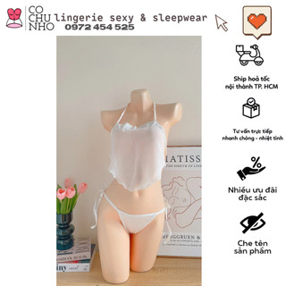 SET119 -set áo yếm voan phối lụa kèm quần cột dây - bộ đồ lót gợi cảm cột dây -cochunhoquan11
