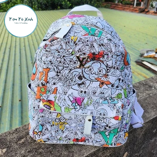 Balo Da LV Nam Nữ Size 40cm Họa Tiết Hoạt Hình N03