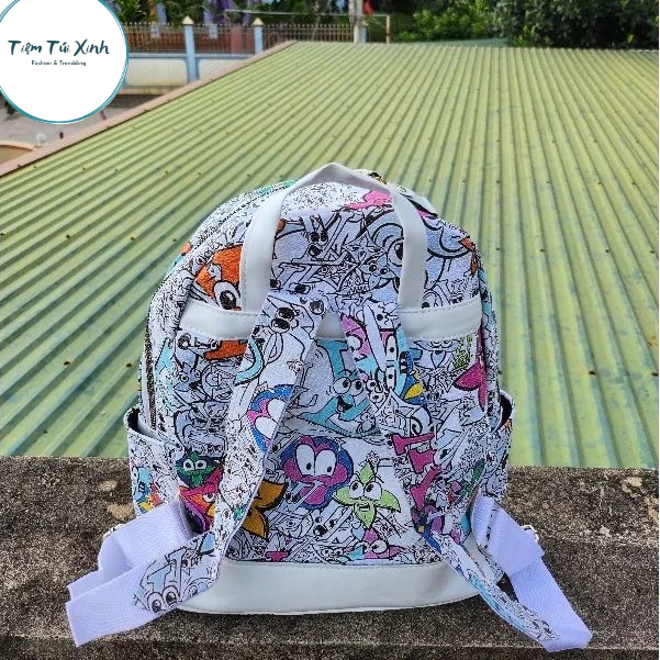Balo Da LV Nam Nữ Size 40cm Họa Tiết Hoạt Hình N03