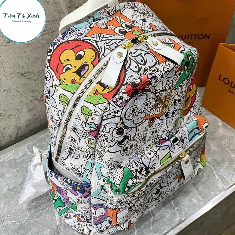 Balo Da LV Nam Nữ Size 40cm Họa Tiết Hoạt Hình N03
