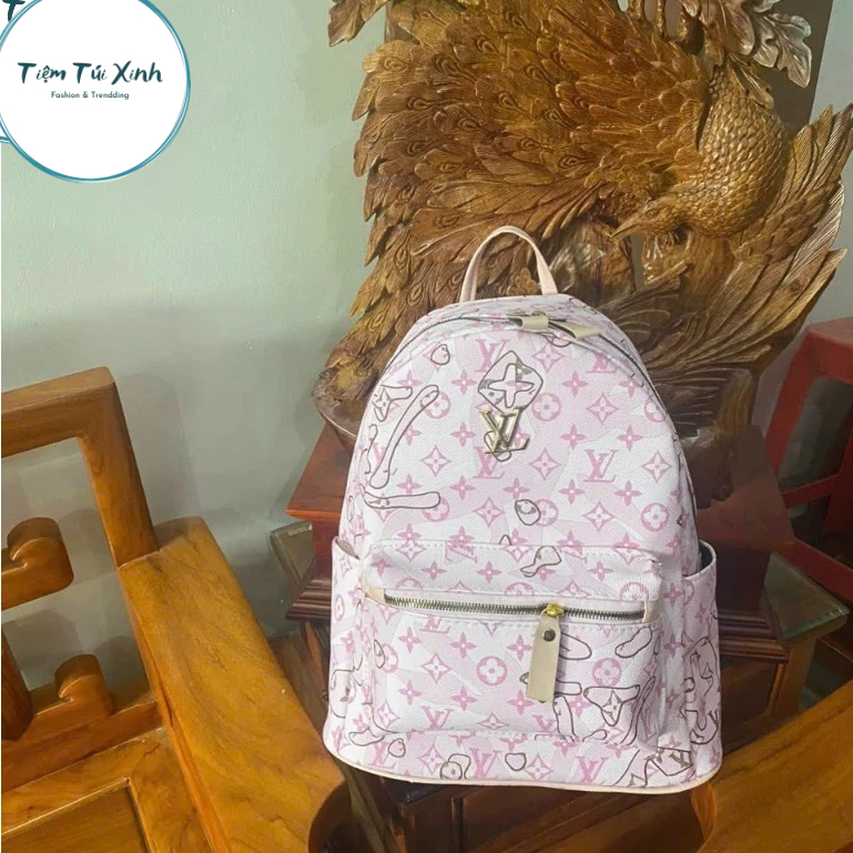 Balo Da LV Nam Nữ Size 40cm Họa Tiết Hoạt Hình N03